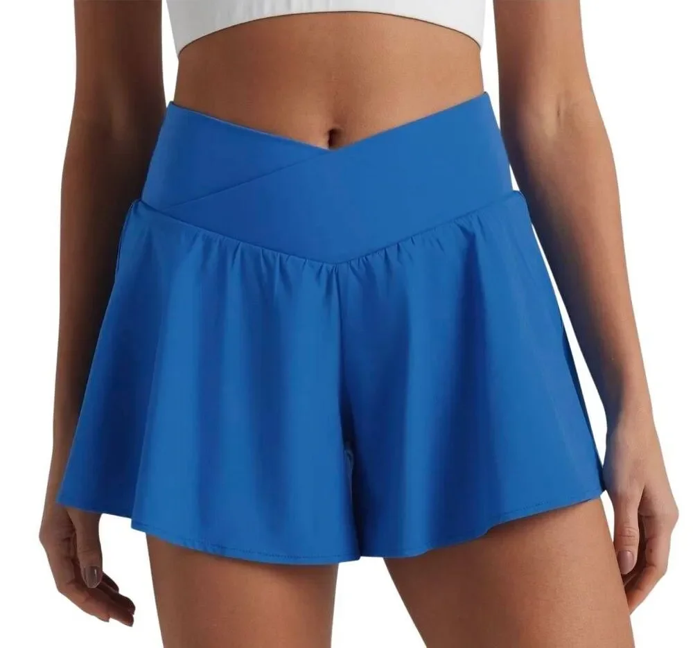 JoyLab Crossover High Waisted Athletic Running Skort Shorts Blue Large